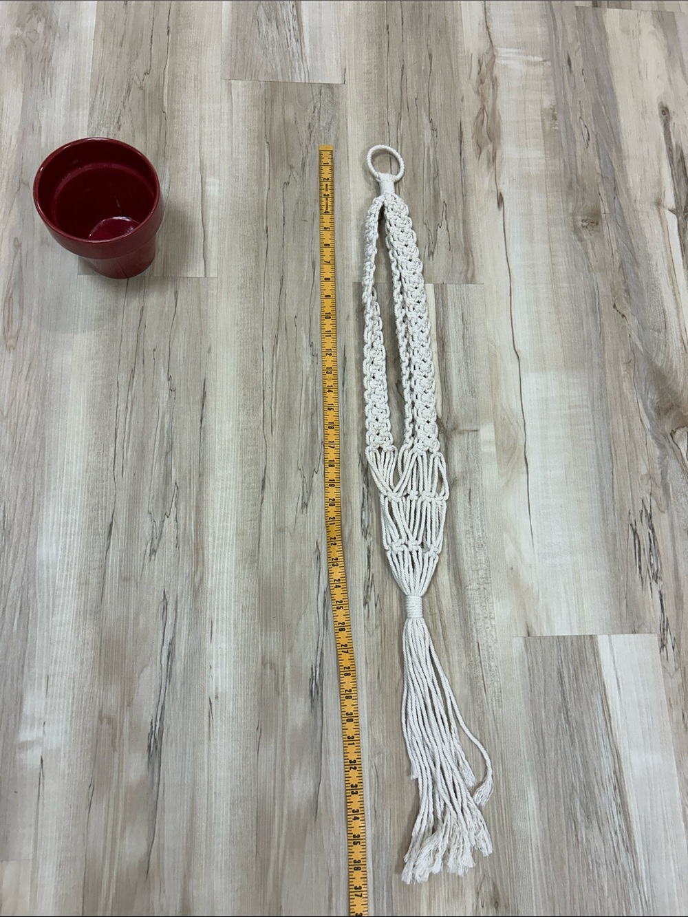 Red Ceramic Planter in Macramé Hanger image 4